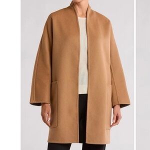 Vince Reversible Collarless Wool Blend Coat in Dark Camel/ Med H Grey Size M